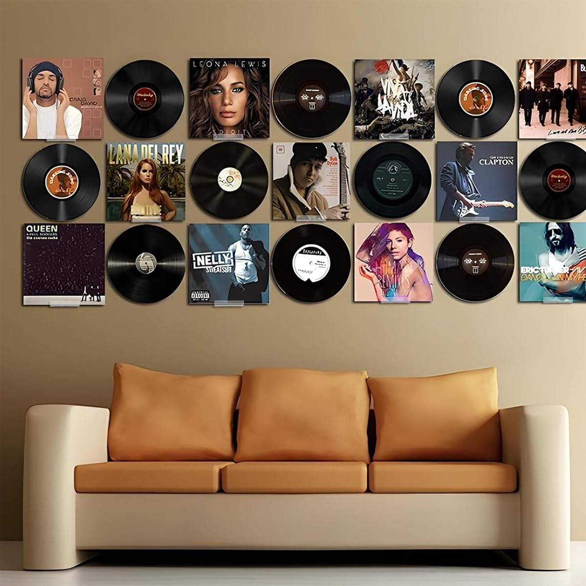 HASTHIP Vinyl Record Shelf Wall Mount for Home Display with 4 inch Acrylic Holders | 6 Pack