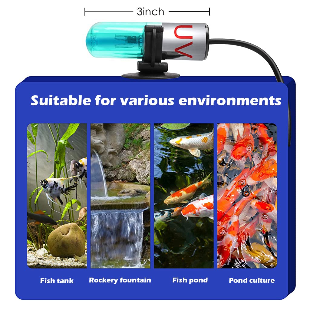 Qpets Aquarium UV Light, 3W Mini UV Sanitizer Light for Fish Tank, Timer Control UV Sanitizer Light Submersible Aquarium Light, Improve Water Quality Aquarium Light UV Submersible Light