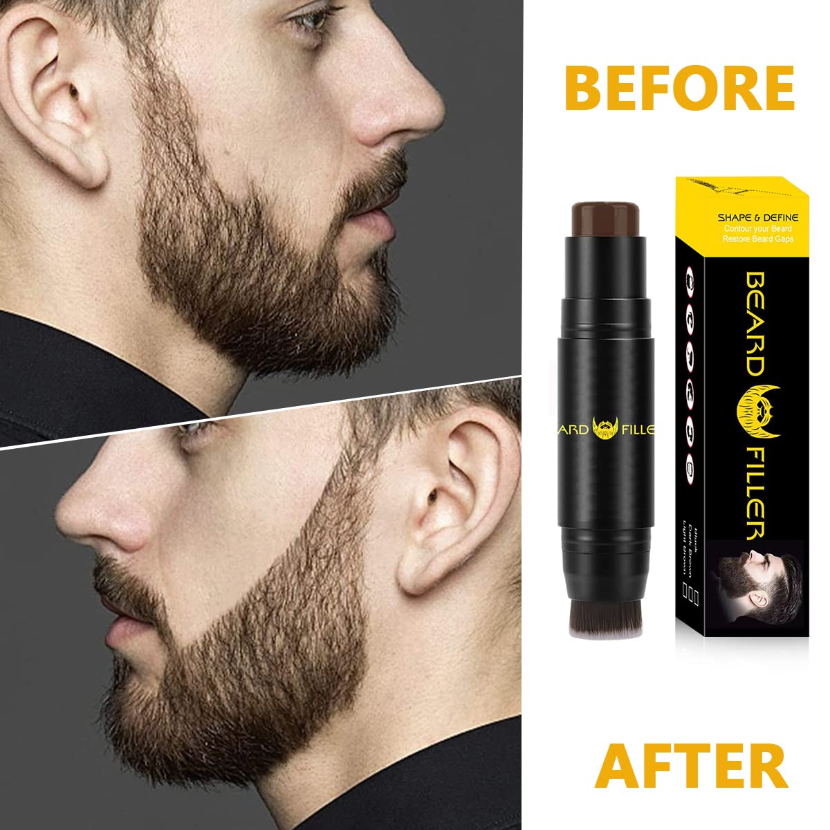 MAYCREATE Beard Pencil Filler for Men Dual Tip 2 in 1 Beard Pencil with Brush for Beard Styling, Sweat Proof Beard Pencil Filler Mustache Kit for Men Beard, Mustache, Eyebrows (dark brown)