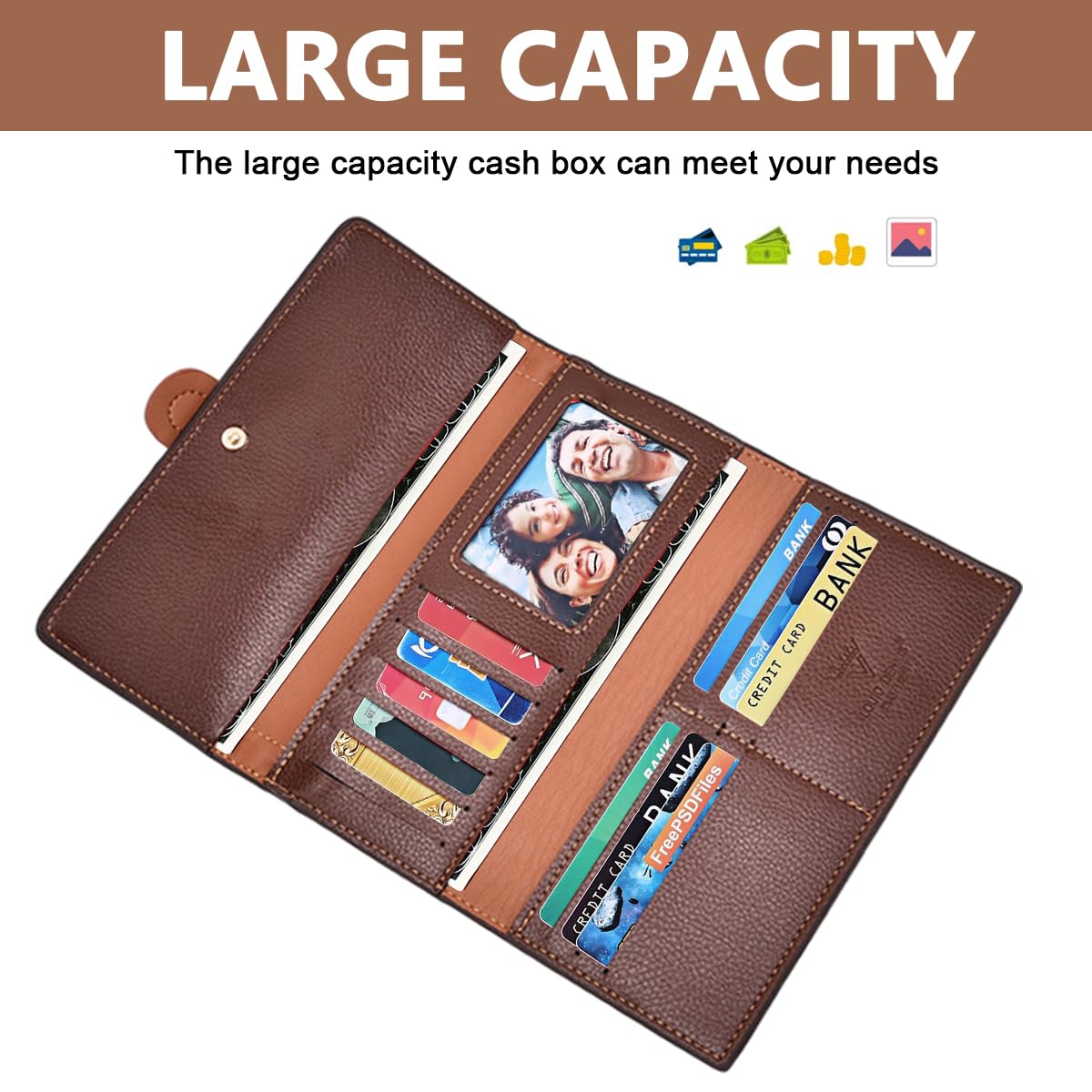 Venzina Women Wallet featuring Bifold Design with Golden Buckle and Black PU Leather Style