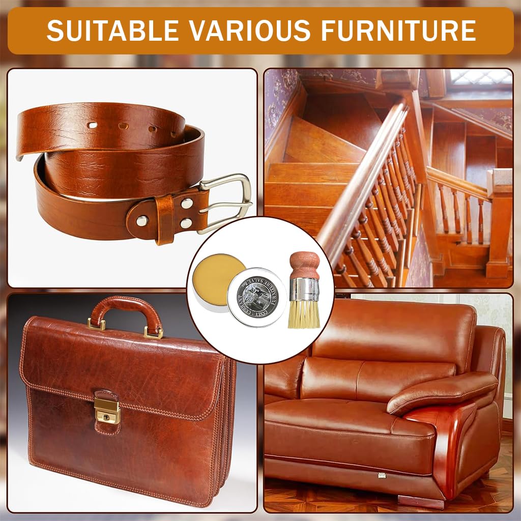 HASTHIP Leather Polish Paste 60g for Furniture and Car Interiors with Brush | Dual-Action Cleaning and Conditioning