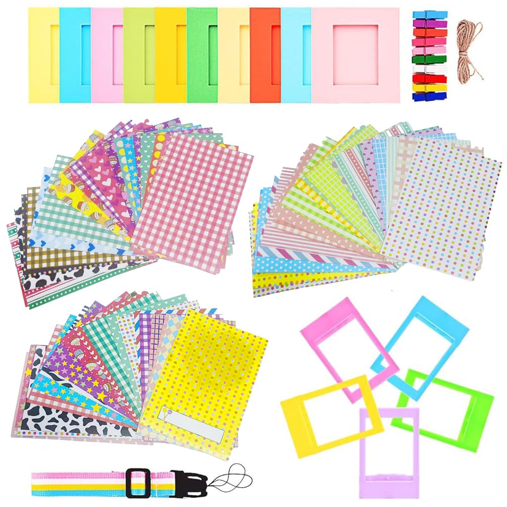 ZORBES Instax Photo Decoration Kit with 60 Sticker Frames and 10 Hanging Clips | Desk Frames Set