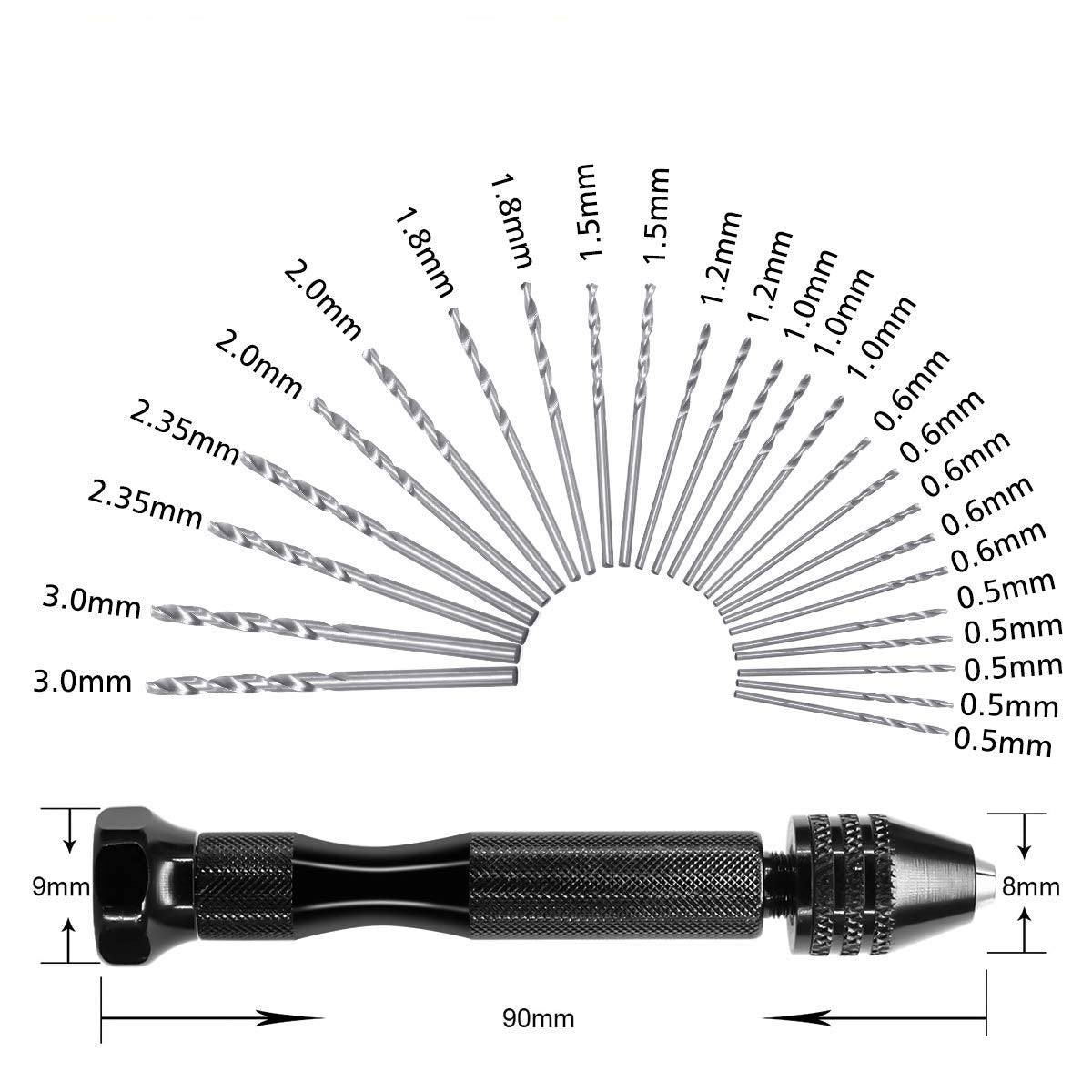 SANNIDHI Hand Twist Drill Bits Set for Metal Wood and Jewelry with 3 Claw Chuck featuring 25 Pcs Aluminum Alloy Pin Vise | Ideal for Precision DIY Work