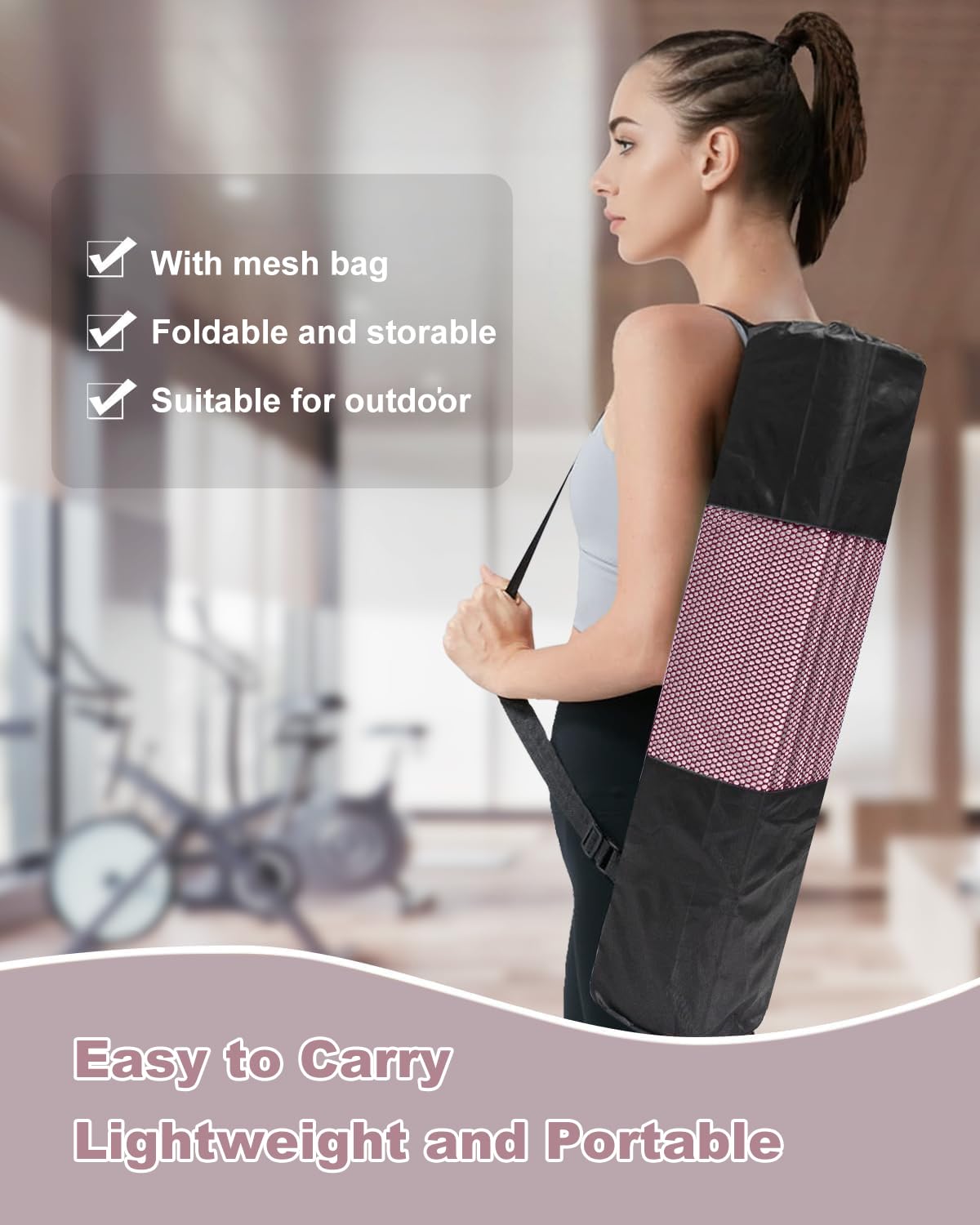 Proberos Folding Yoga Mat for Home Workout with Anti Slip Texture and 72x24 in Size | TPE 5mm Thick Pink Mat