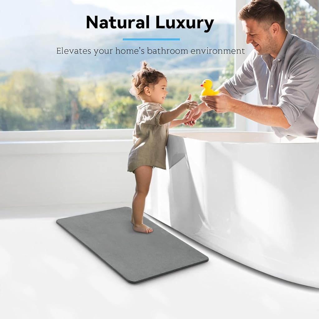 HASTHIP® Bath Mat,Quick Dry Absorbent Floor Mat Anti-slip Diatomaceous Earth Bath Shower Bathtub with Clear Double Sided Anti-skid,15.75x11.8 inches Grey