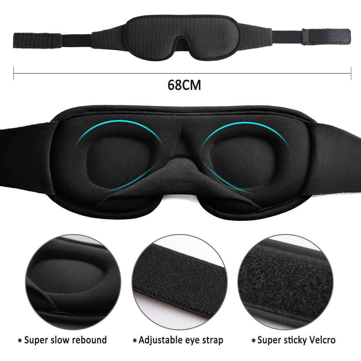 ZIBUYU Eye Mask for Sleeping with 3D Contoured Memory Foam and Breathable Fabric | Adjustable Fit