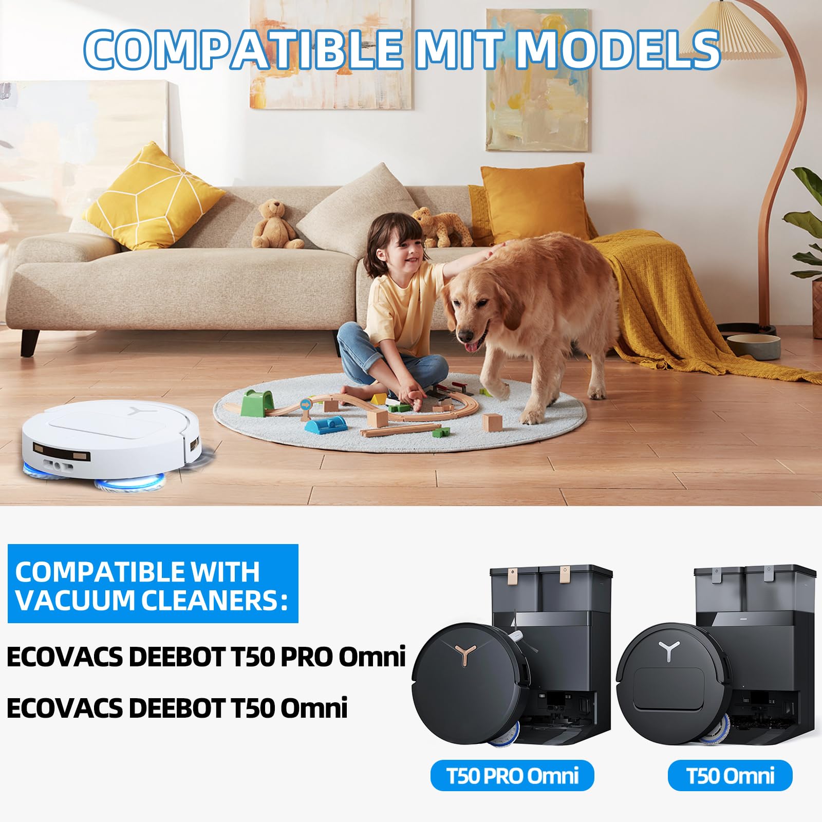 HASTHIP Replacement Parts for Ecovacs T50 PRO Omni Vacuum Cleaner with 9Pcs Kit | Includes Main Brush Side Brushes Filters Mop Cloth and Dust Bags