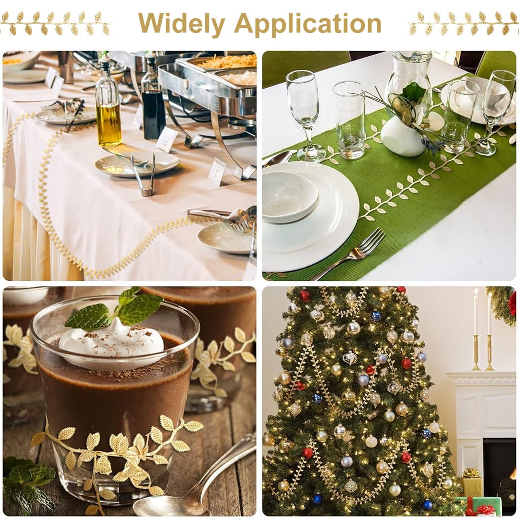 MAYCREATE Decorative Golden Leaf Ribbon for DIY Crafts and Gift Wrapping 32ft | Elegant Trim