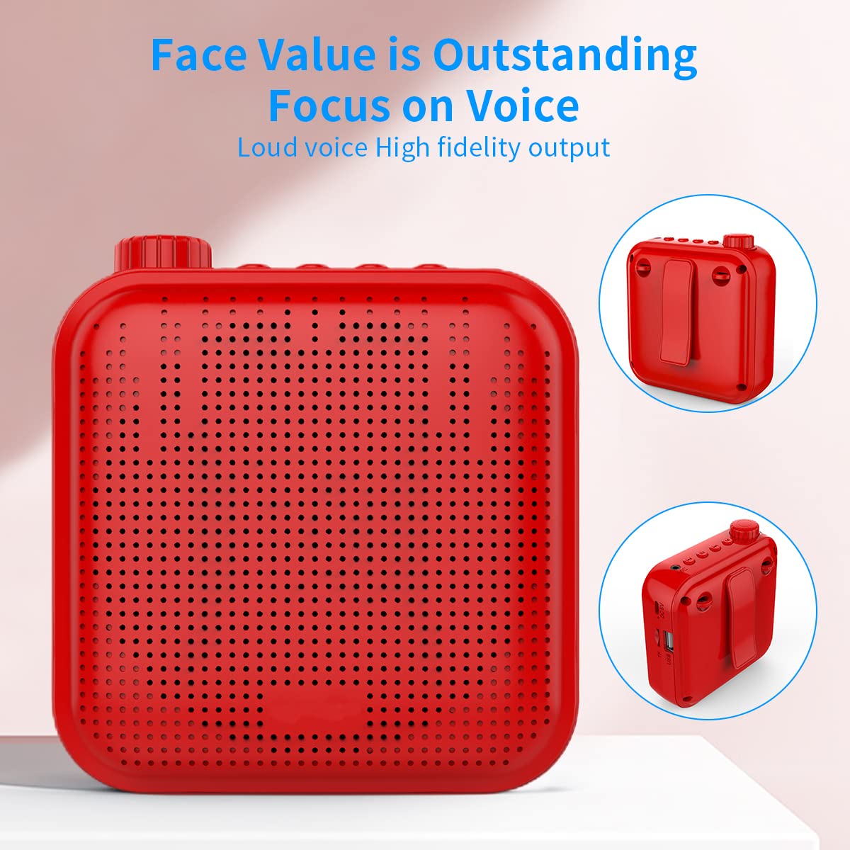 ZORBES  Voice Speaker Set, Voice Microphone Amplifier for Teachers, Support TF Card/Flash Drive, USB Voice Speaker for Teachers, Tour Guide, Coach (Red 15W 2200mAh)