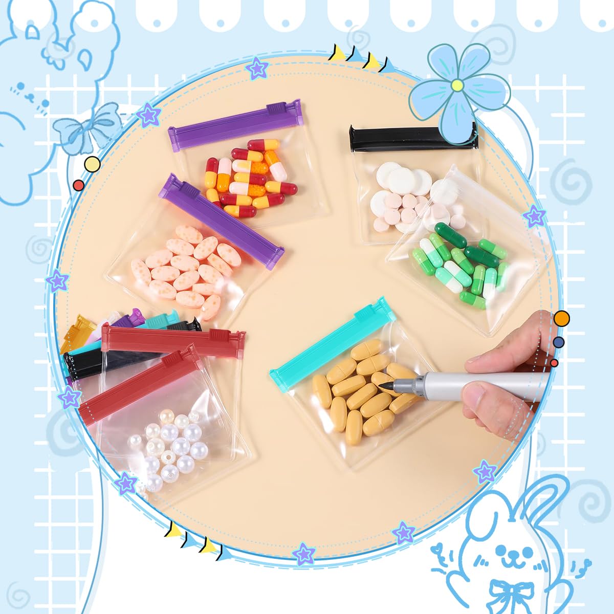 ZIBUYU Medicine Pouch for Travel 12 Pcs with Zip Lock Seal 7.6x7cm EVA Transparent Bags | Reusable Storage for Pills and Tablets