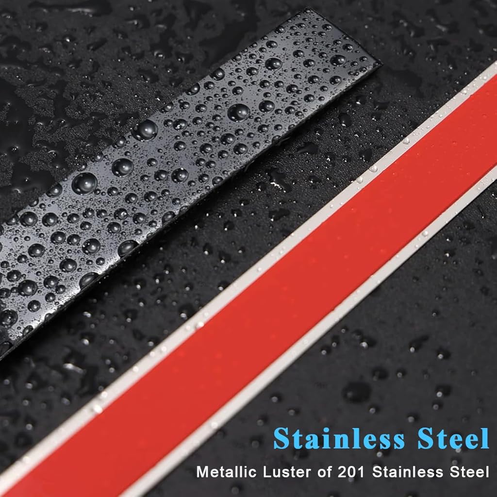 HASTHIP® 16.4ft Black Metal Trim Wall Strip 201 Stainless Steel Self-Adhesive Peel Stick Metalized Mirror-Like Finish Ceiling Floor Cabinet Tile Edge Moulding 3 PCS