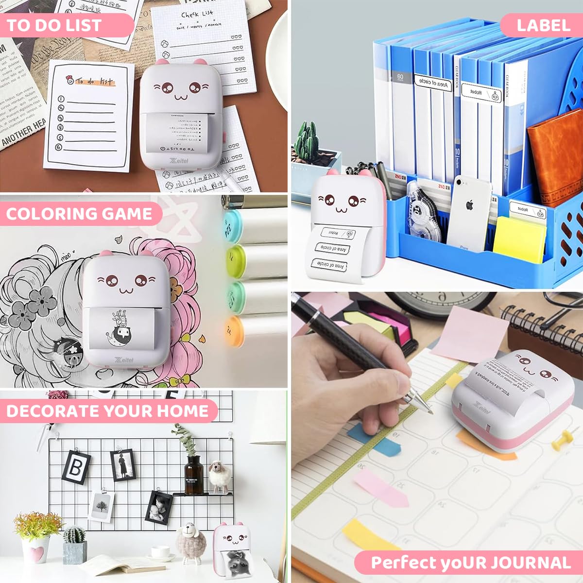 ZEITEL Mini Bluetooth Thermal Printer for Android and iOS with 57x25mm Paper | Pink 3 PCS