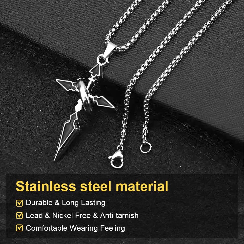 PROBEROS Necklace for Men and Women with Dual Cross Pendants in Silver and Black | Stainless Steel Gift Accessory