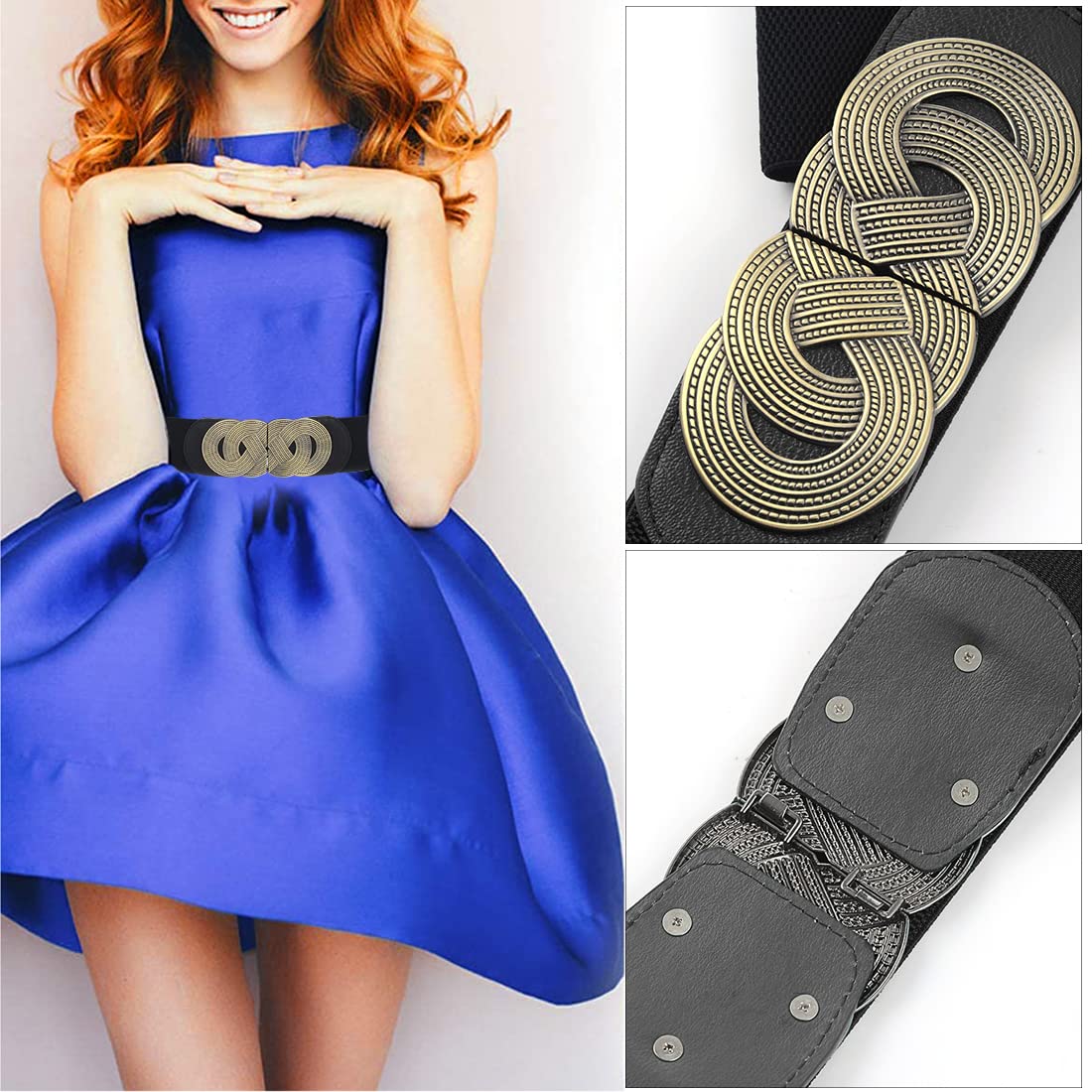 PALAY Women Stretchy Belt for Dress and Blouse featuring Interlocking Buckle 65 cm Black