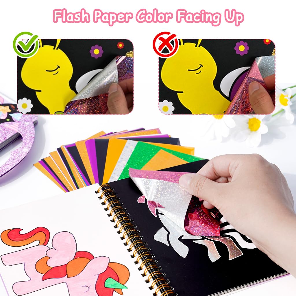 PATPAT DIY Foil Art Unicorn Coloring Book for Kids with 16 Patterns and 80 Glitter Sheets