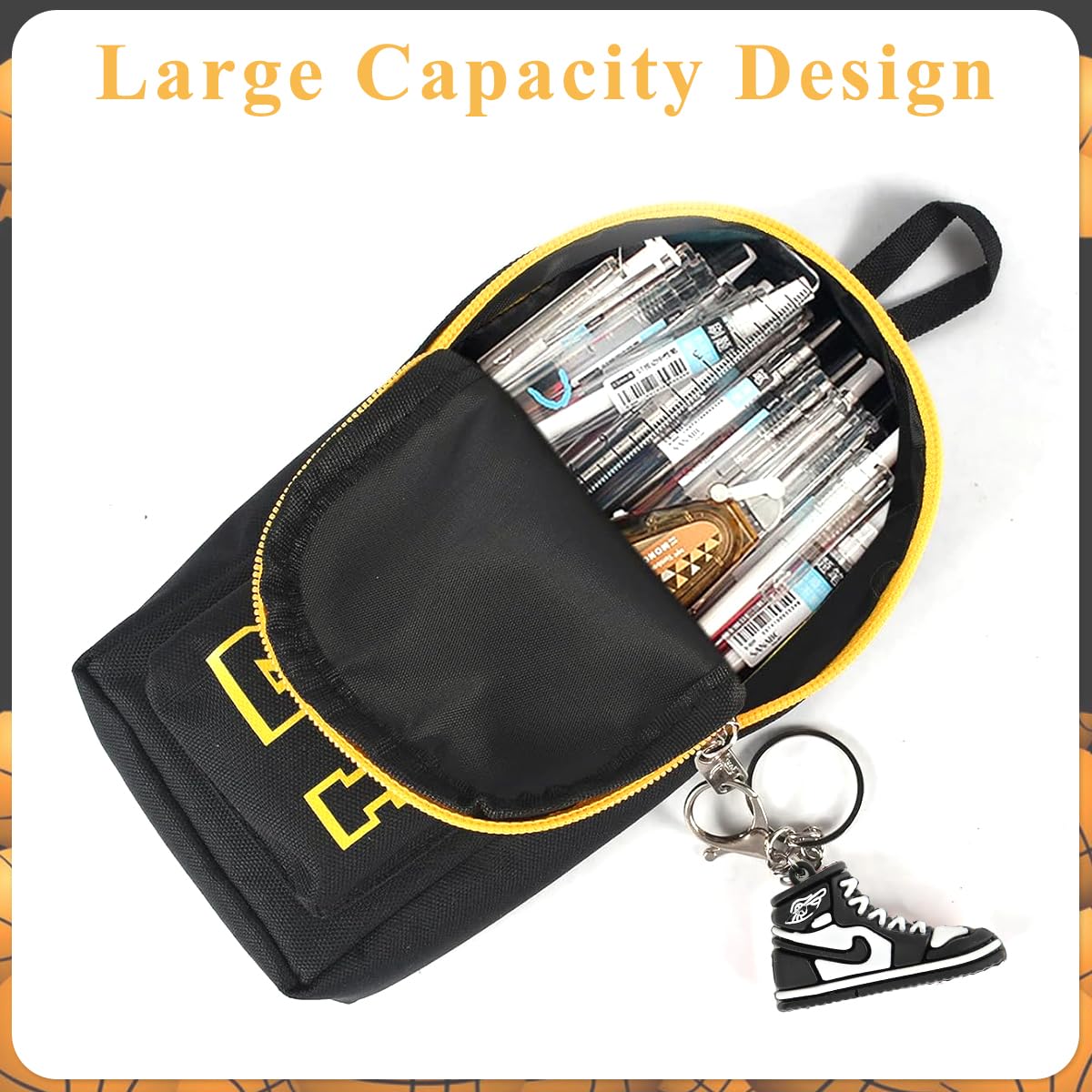 Climberty Basketball Pencil Pouch for School and Office with Sneaker Keychain 10x8x21cm | Canvas Pen Case Set of 3