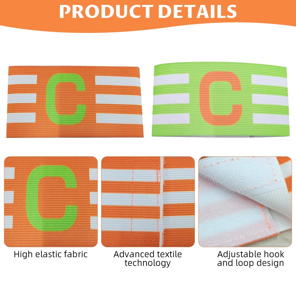 Proberos Football Captain Armband Pack of 2 for Team Leaders with Stretchy C Design | Green and Orange