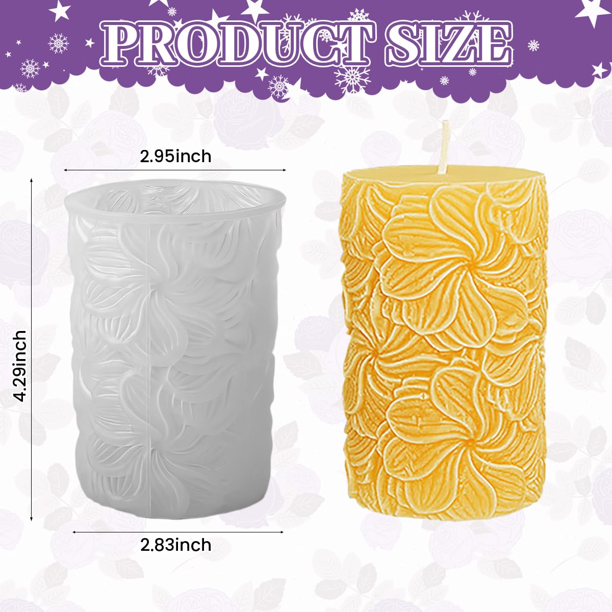 HASTHIP Flower Petal Cylinder Candle Mold for DIY Crafts with 3D Rose Design 7.3×10.8 in Silicone