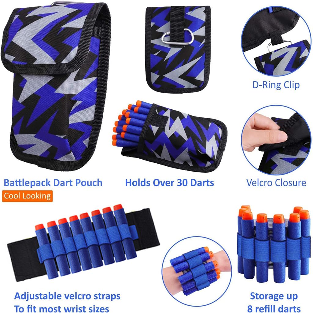 PATPAT Tactical Vest Kit for Kids with 30 Refill Darts and Reload Clips | Blue 2PCS Set