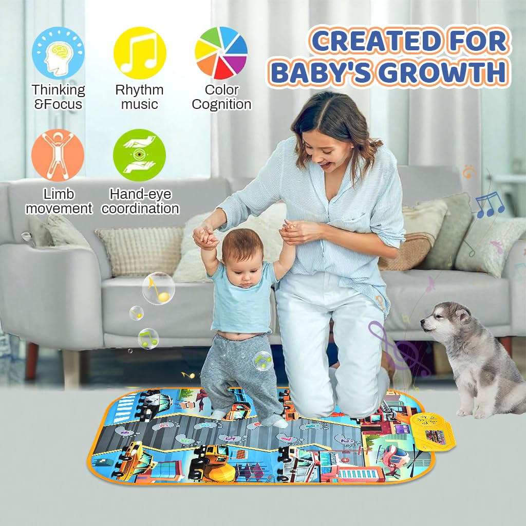 PATPAT Piano Keyboard Musical Mat for Kids 1–6 Years with 9 Sounds and 6 Play Modes | 33.86×20.47 in Foldable Educational Toy