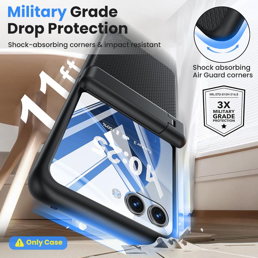 ZORBES Galaxy Z Flip 7 Phone Case with 180° Flexible Hinge and Folding Kickstand | Clear and Matte PC Protective Cover