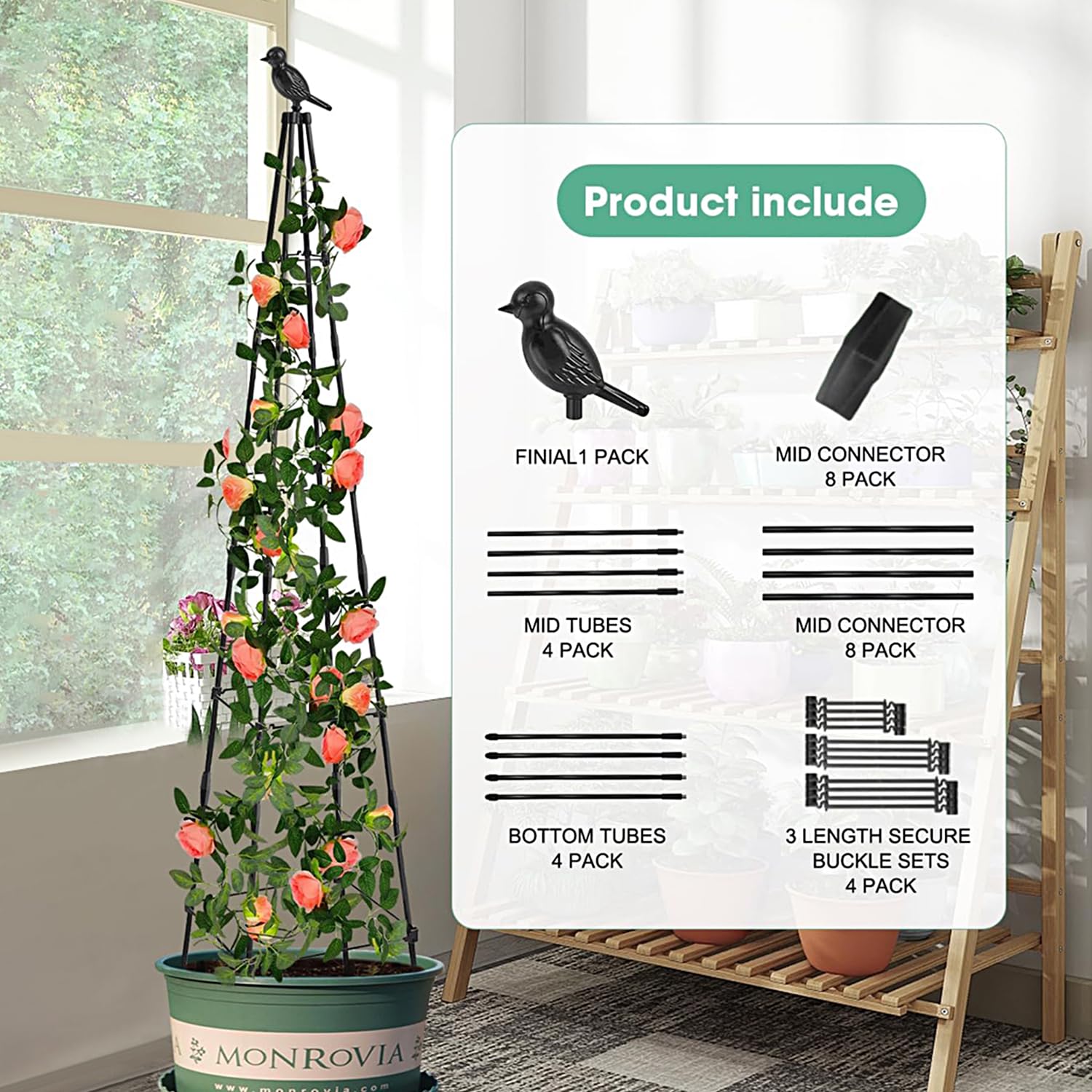 HASTHIP Trellis for Climbing Plants 120 cm with Adjustable Triangle Support | 3 Pcs Garden Set