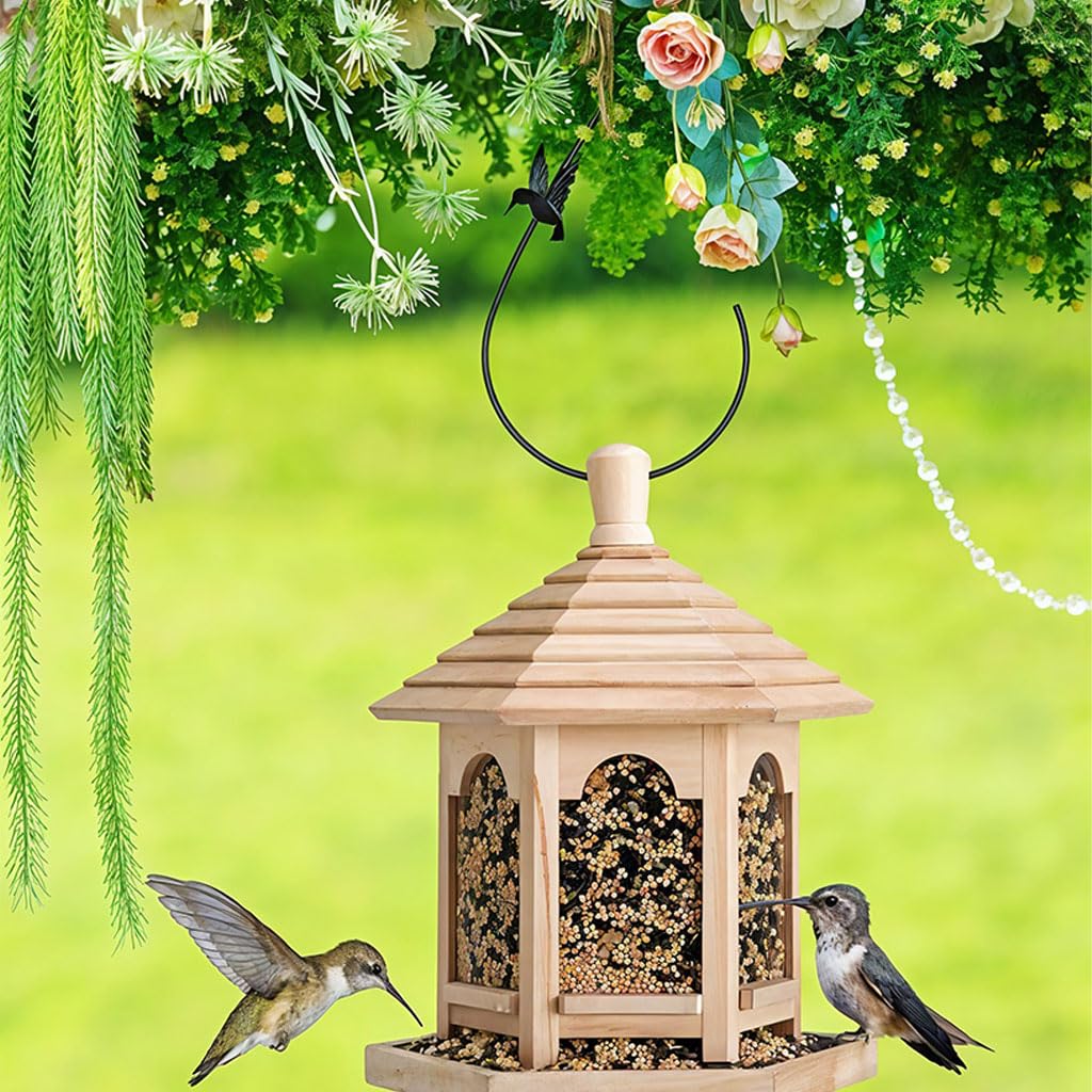 Zibuyu Metal Plant Hanger for Indoor and Outdoor Use with 12 in Hooks featuring Bird and Butterfly Design | Heavy Duty Black Metal S Hooks for Planters and Bird Feeders