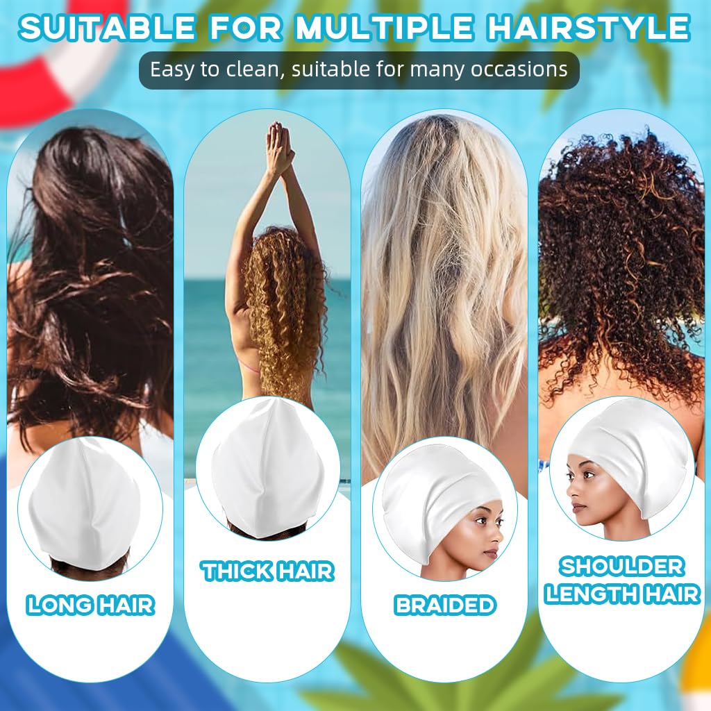 Proberos Swimming Cap for Long Hair with Super Elastic Silicone | White Unisex XL Fit