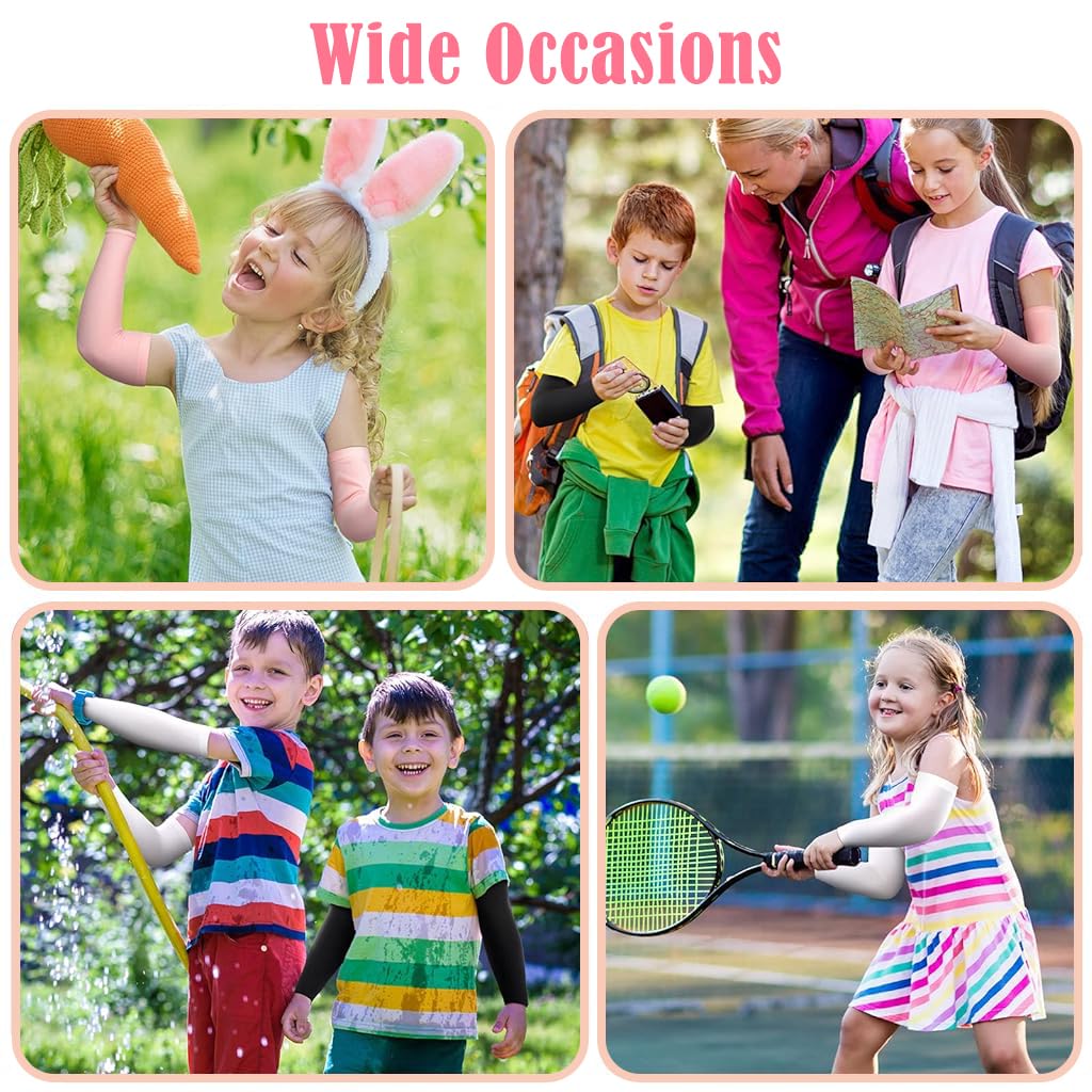 SNOWIE SOFT Kids UV Protection Arm Sleeves for Outdoor Sports with Anti Slip Ends | 3 Pairs 28.5 cm Stretch Fabric in Black White Pink