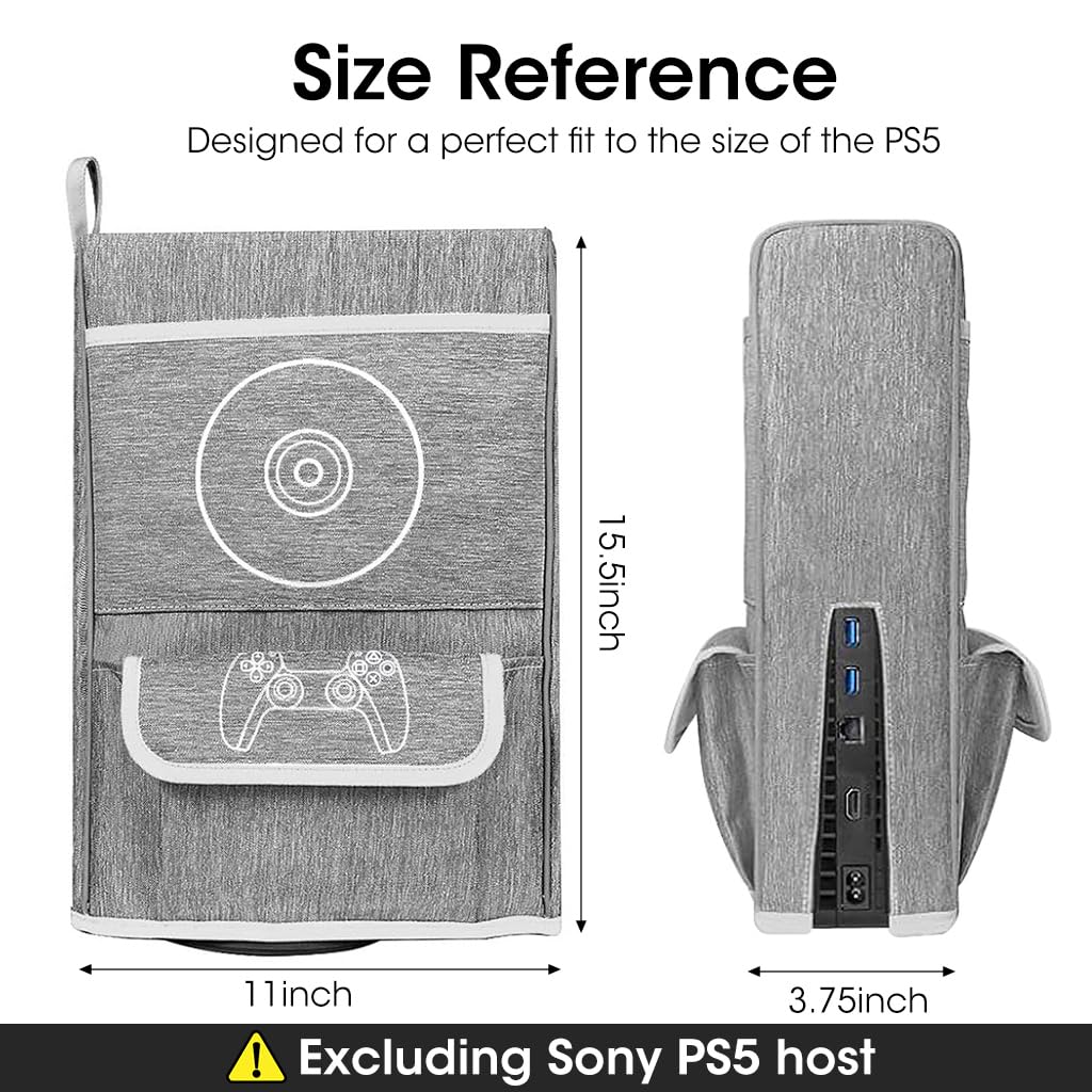 ZORBES PS5 Dustproof Cover with Game Controller Pocket and Cable Port Access | Grey Nylon