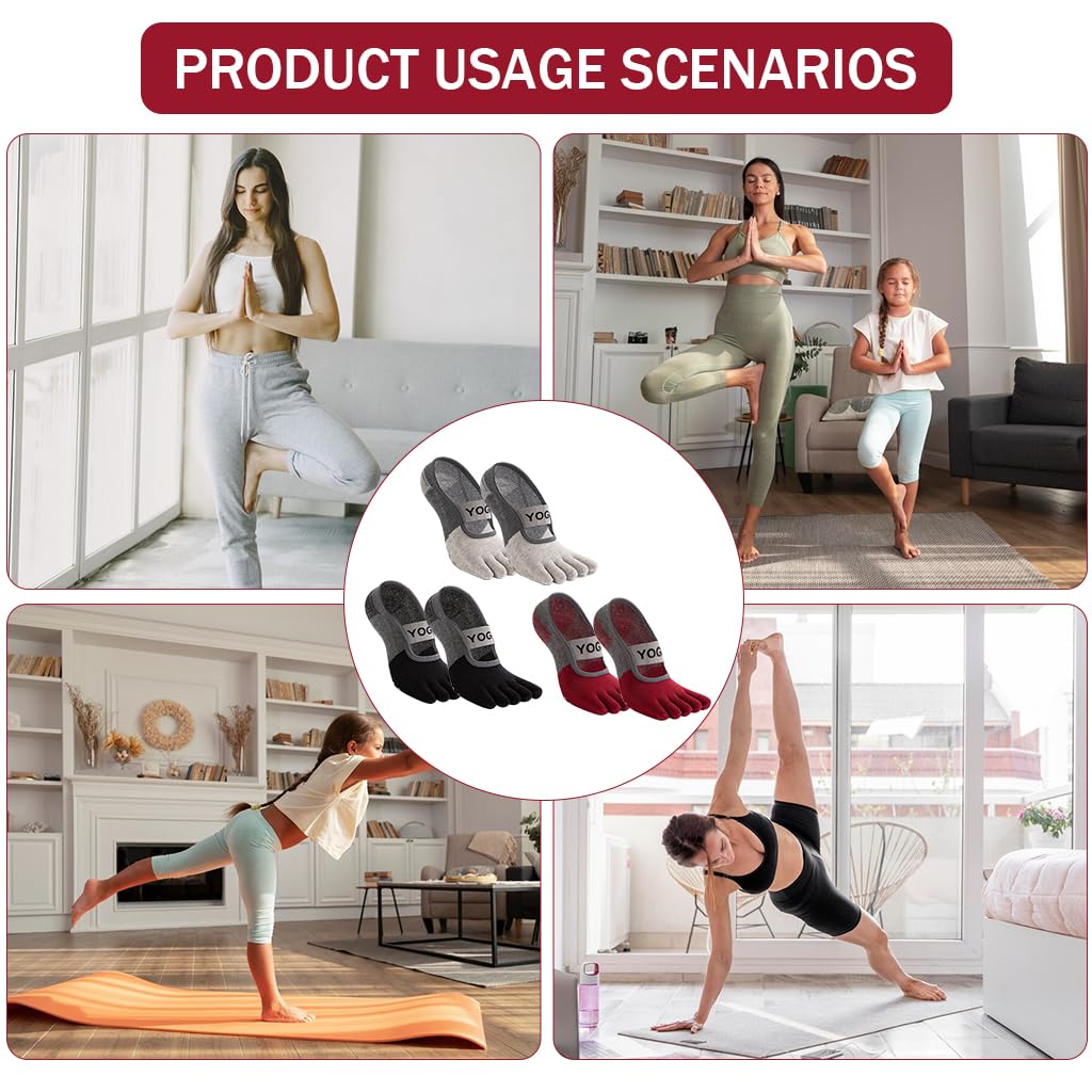 Proberos Women Yoga Socks for Pilates and Fitness featuring Silicone Anti Slip Sole | 2 Pairs Cotton Ankle Design