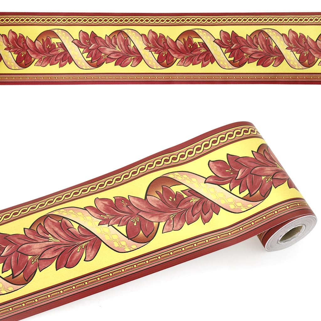 HASTHIP Wall Border Sticker - 3.9''×29.5 Ft Self-Adhesive Floral Trim PVC Frame Sticker, Kitchen Bathroom Waterproof Wallpaper Border Removable Self Adhesive Tiles for Room Decor, Cupboard, Home DIY