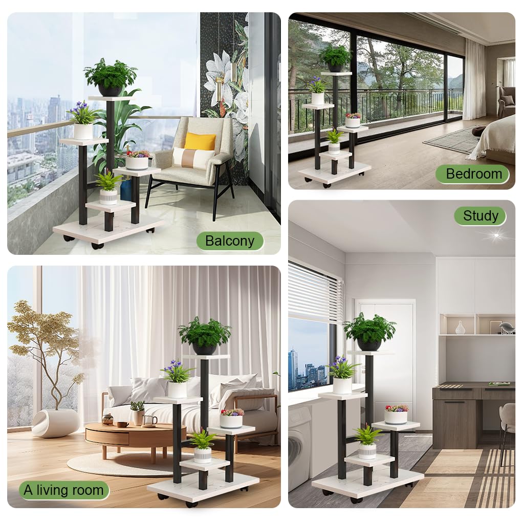 HASTHIP Mobile Planter Rack for Indoor Plants featuring Caster Wheels and Steel Frame 35x23x87cm