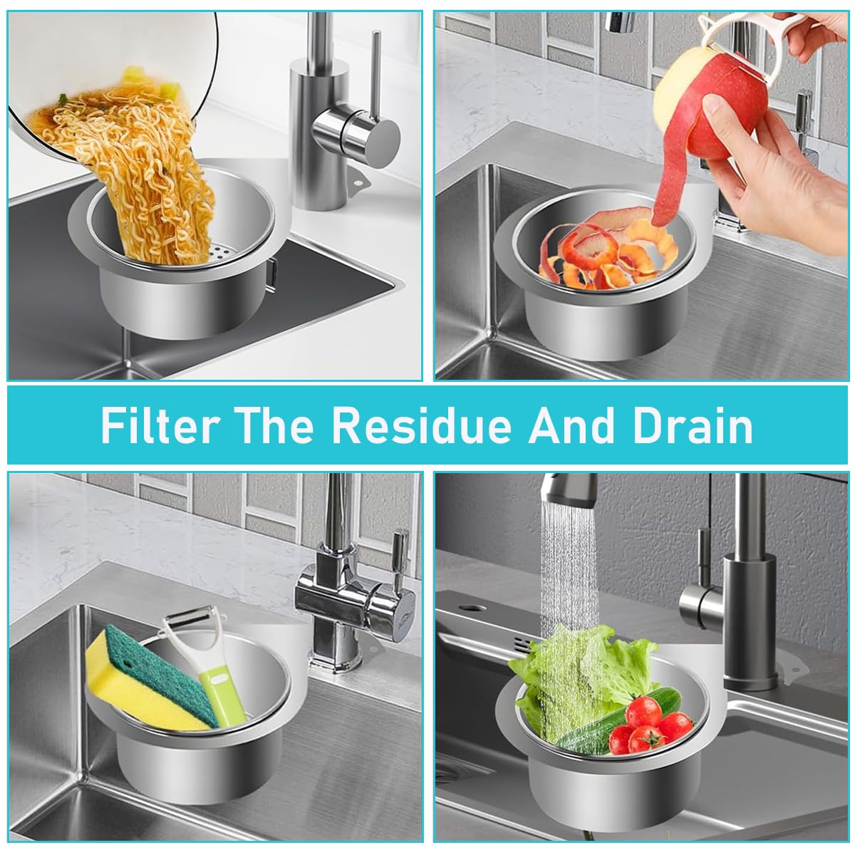 HASTHIP® Kitchen Sink Strainer Basket Stainless Steel Hanging Sink Drain Basket for Residues Preventing Clogs Reuseable Kitchen Sink Mesh Strainer