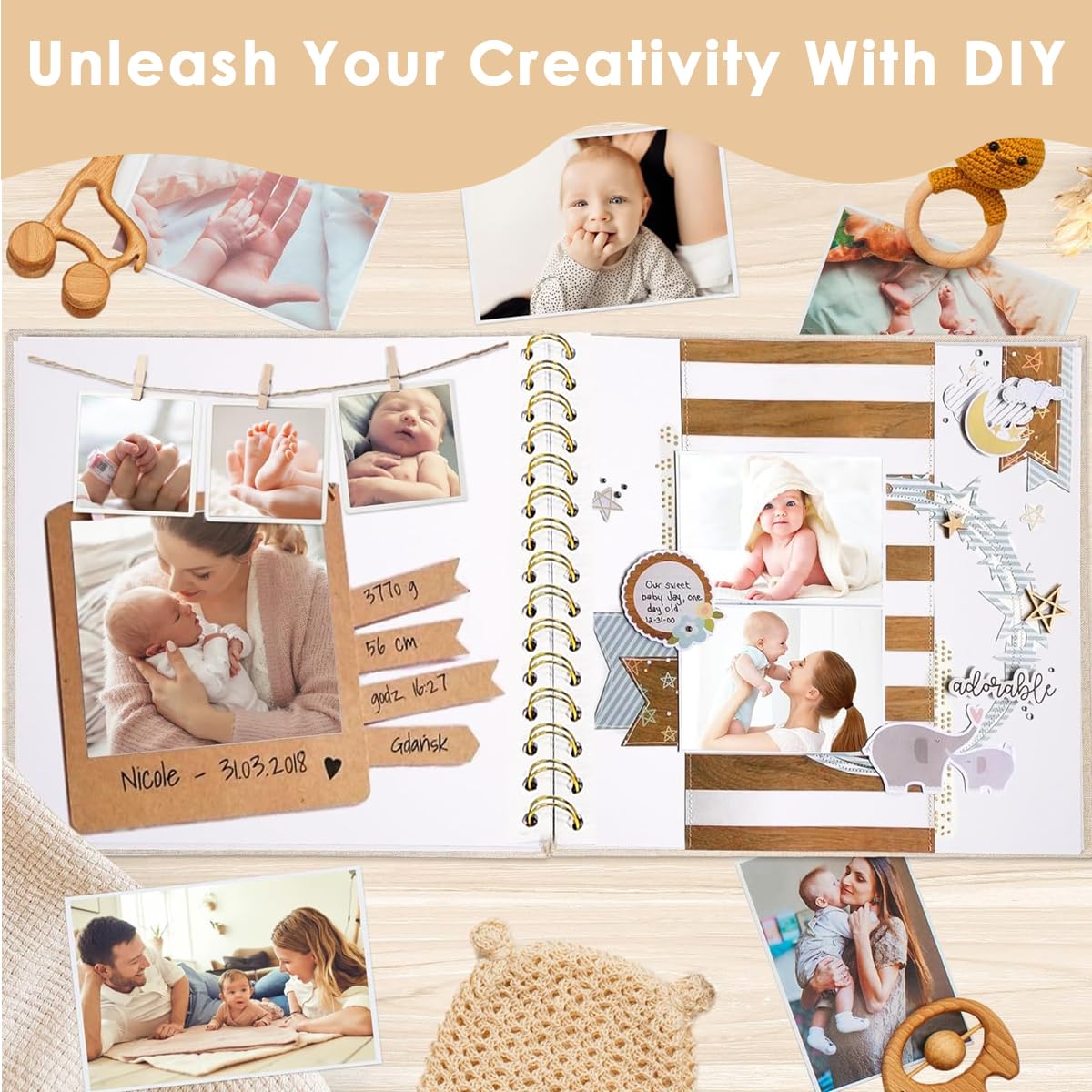 HASTHIP Photo Album Scrapbook for Memories with 40 Blank Pages and Spiral Hardcover | 10 Inch DIY Gift Book