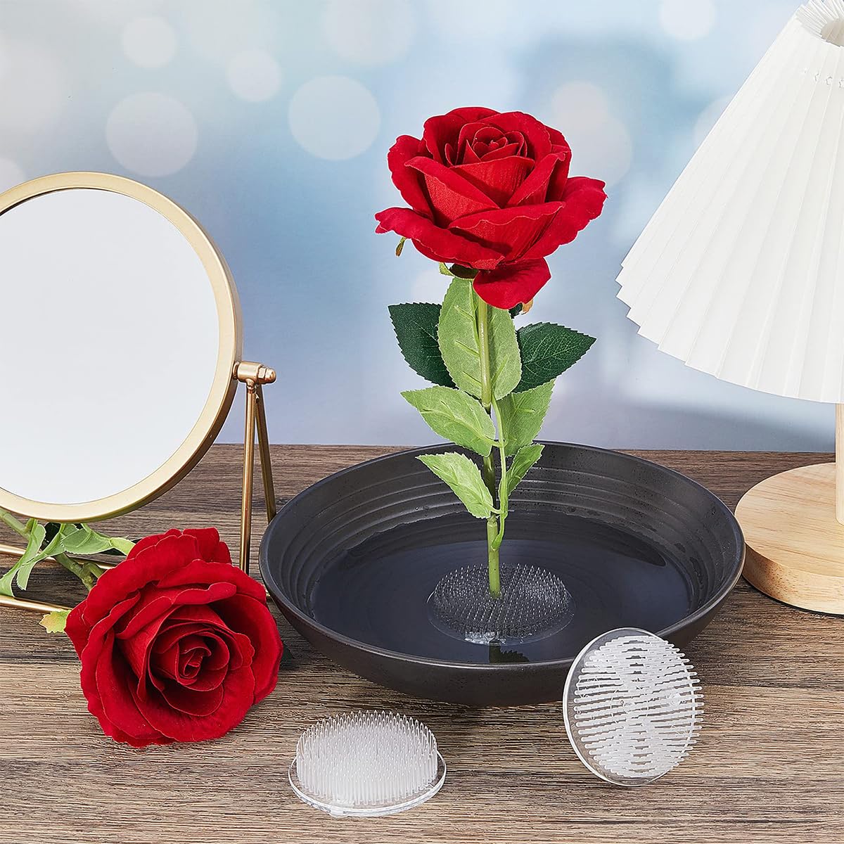 HASTHIP Flower Arrangement Tray Set 4PCS 2.76 in with Suction Cup Holders for Weddings