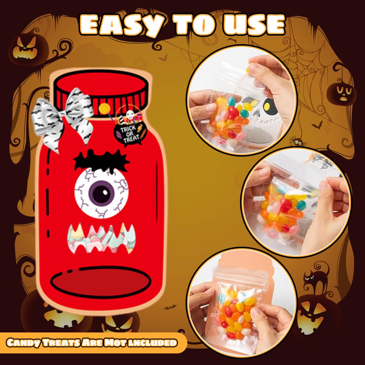 HASTHIP Halloween Treat Bag Fillers for Trick or Treat with 18 Sets 9 Designs | Paper Candy Pouches