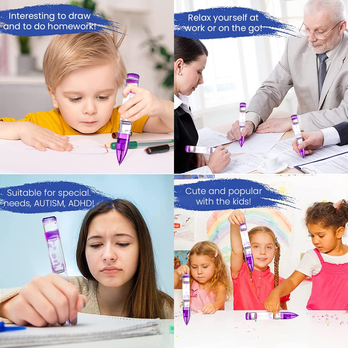 PATPAT Ballpoint Pen for Kids with Liquid Motion Bubbler and Smooth Blue Ink | Stress Relief Toy