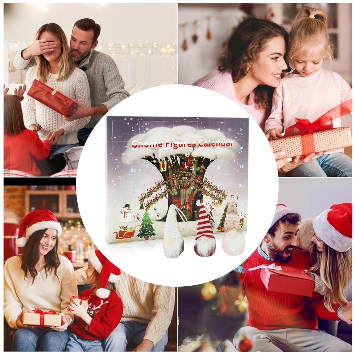 Supvox Christmas Gnome Advent Calendar 2024 for Home Décor with 3 Plush Hanging Ornaments