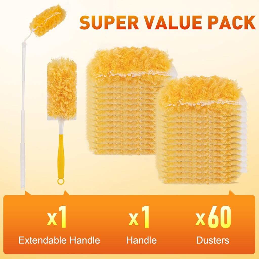 HASTHIP® Double-Sided Microfiber Duster with 20 Washable Refills, 2-in-1 Bendable Flexible & Short Handle, Reusable Dusting Tool with Anti Scratch Bendable Head for Home, Car, Office