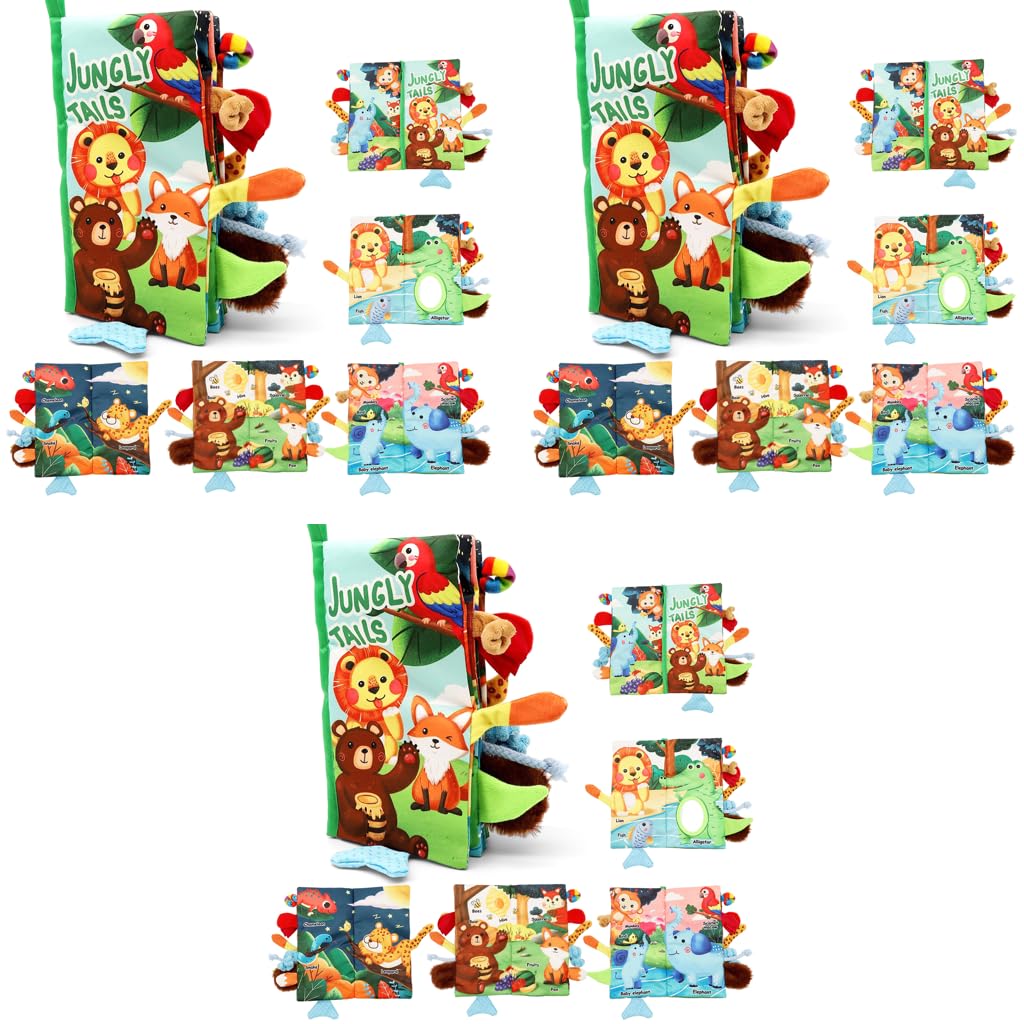 SNOWIE SOFT Jungle Tails Cloth Book Toys for Babies 6–12 Months with 3D Touch & Rustling Sound | BPA Free Soft Waterproof Fabric