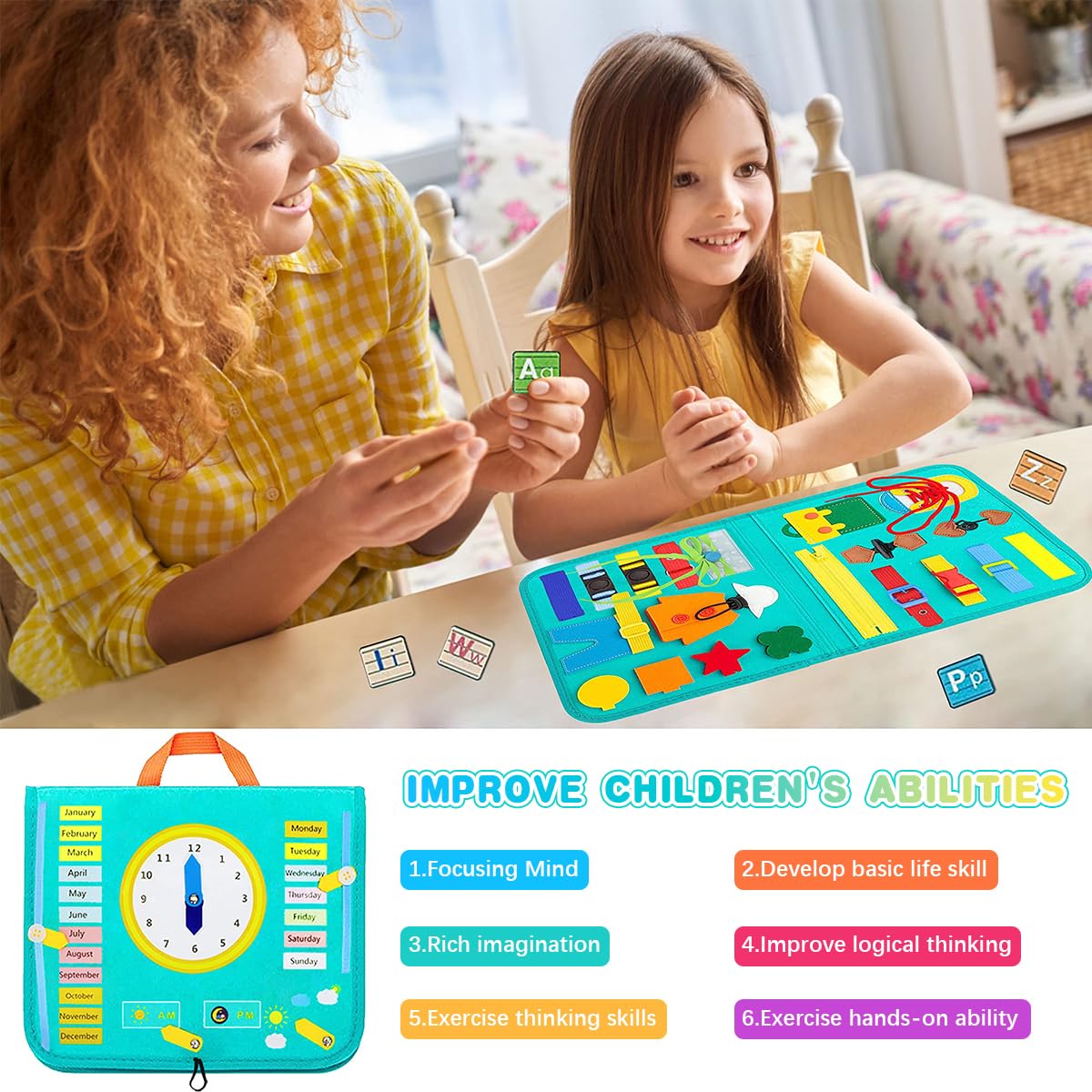 SNOWIE SOFT Busy Board for Toddlers with Felt Handbag Design and Montessori Activities | Educational Travel Toy for Kids Aged 1–4