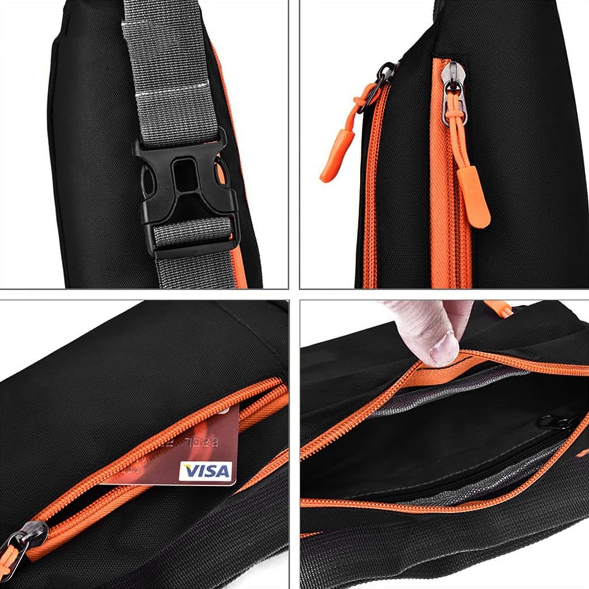 GUSTAVE Waist Bag for Travel and Daily Use with 4 Zipper Pockets 30×10cm | Waterproof Nylon