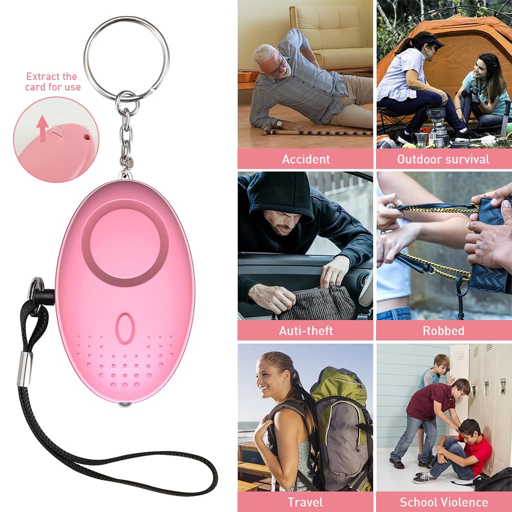 HASTHIP® 6 in 1 Self-defense Keychain Pink Girls Keychain with Siren Alarm, Spiky Rod, Whistle, Mini Sprayer PU Sleeve, Multi Tool Self-defense Keyring Metal Keychain with Hand Strap