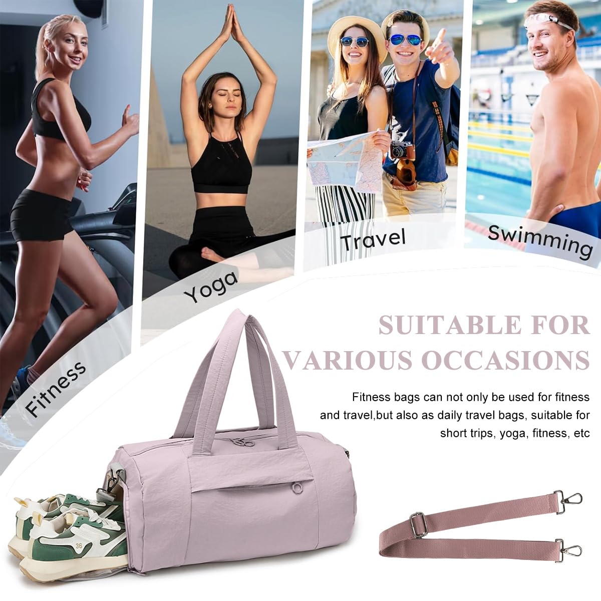 PALAY Gym Bag for Women with Shoe Compartment and Wet Dry Section | Waterproof Nylon Duffle