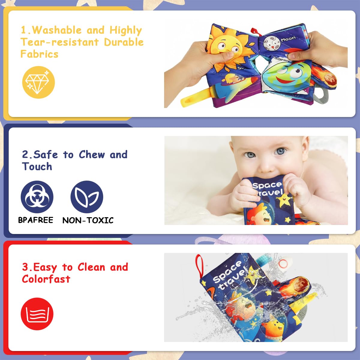 SNOWIE SOFT Cloth Books for Babies with 3D Touch Feel and Rustling Sound | 2Pcs Washable Set