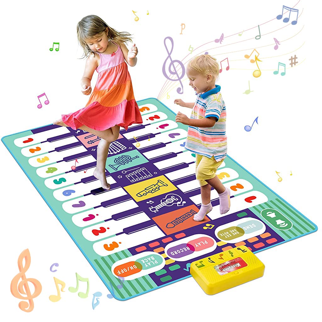 PATPAT  Musical Mat for Kids, 46.5  x 30.7  Dual-Row Keyboard Floor Piano Mat for Kids with Recording, 20 Keys & 8 Instrument, 10 Demos, Musical Mat Educational Toys Gifts for 1-6 Year Old Boys Girls