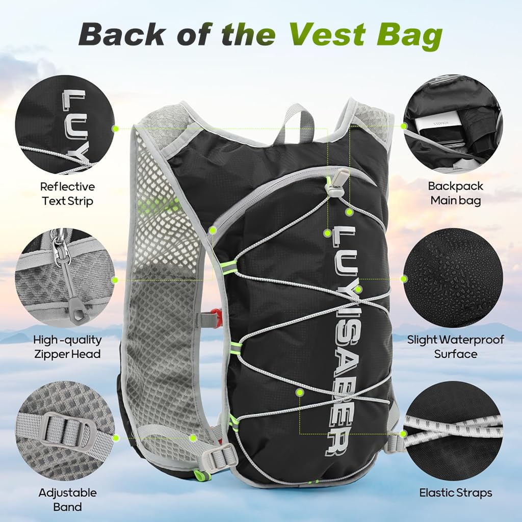Proberos Hydration Vest for Running and Cycling with Reflective Strips & Breathable Mesh | Lightweight Nylon Backpack for Marathon Training