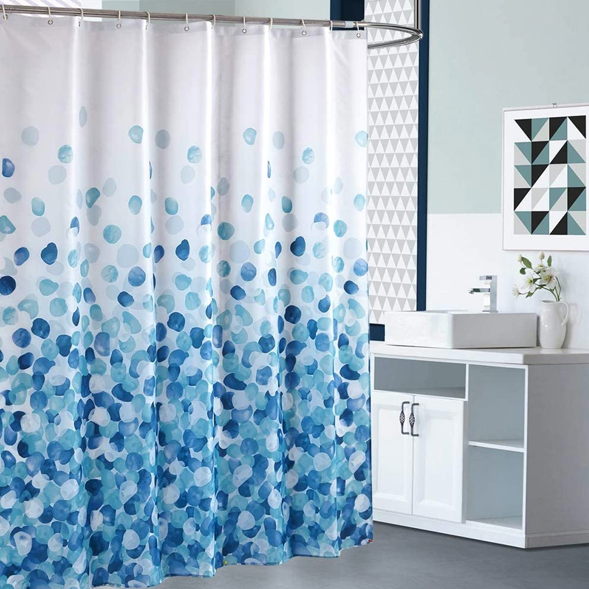 HASTHIP Shower Curtain for Bathroom with Weighted Hem and 12 Hooks 70.8x70.8 inch | Waterproof Polyester Blue Gradient Design