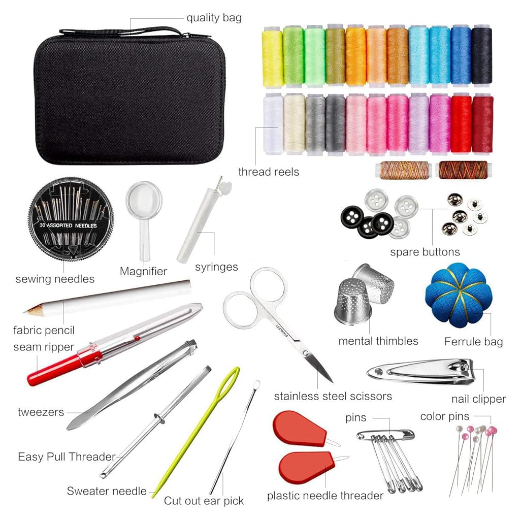 ELEPHANTBOAT  98 PCS Sewing Kit, Portable Sewing kit Box Sewing Supplies Accessories with 24Pcs Thread Spools, Scissors, Thread Needles ,Tape Measure for DIY, Adults,Beginners,Emergency,Travel,Home